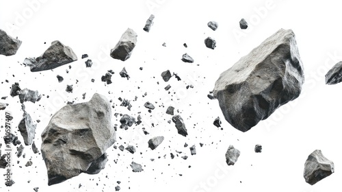 Falling Rock Stone Debris on White Background photo