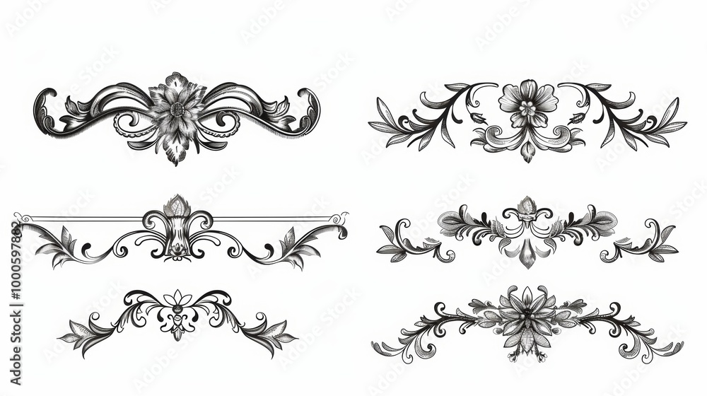 Elegant Floral Ornamental Scroll Patterns for Luxury Graphic Design and Elegant Floral Ornamental Scroll Patterns for Luxury Graphic Design and