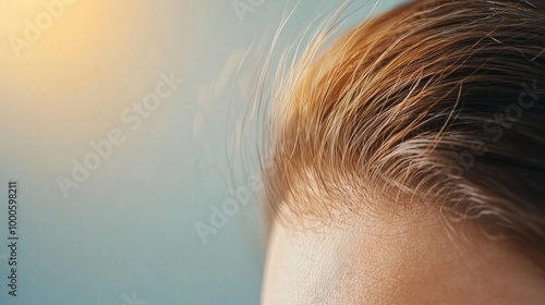 Close-Up: Woman's Thinning Scalp Under Ring Light photo