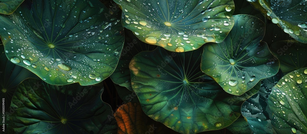 Elephant Ear With Dew In The Garden Close Up Elephant Ear With Dew In The Garden Close Up