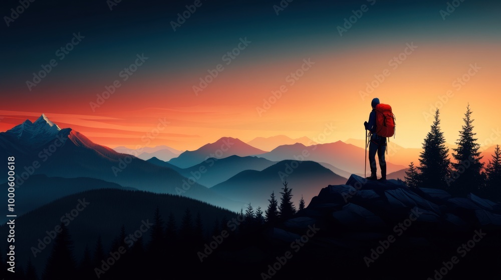 Adventurer Climbing Koyram Mountain at Sunset Adventurer Climbing Koyram Mountain at Sunset