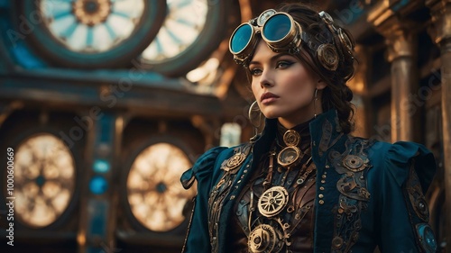 in the center of the composition a steampunk image