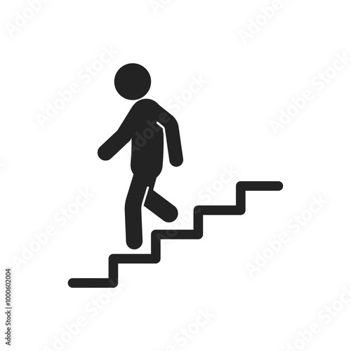 Isolated pictogram icon down stairs, stickman climbing down stair, for indoor building label sign