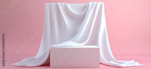 3D render of white fabric draped over a square pod photo