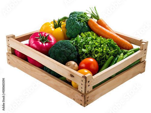 Fresh Vegetables in a Wooden Crate photo