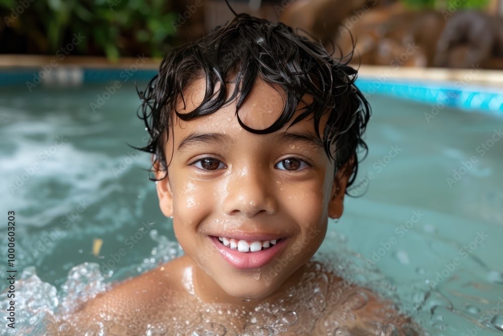 Vacation Bliss: Adorable Boy Having Fun in Hotel Pool Vacation Bliss: Adorable Boy Having Fun in Hotel Pool