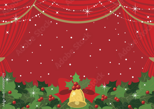 クリスマス背景、緞帳、かわいい、赤、イラスト、横