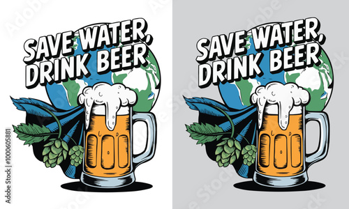 save water drink beer funny beer quote design  cartoon; superhero beer mug illustration
