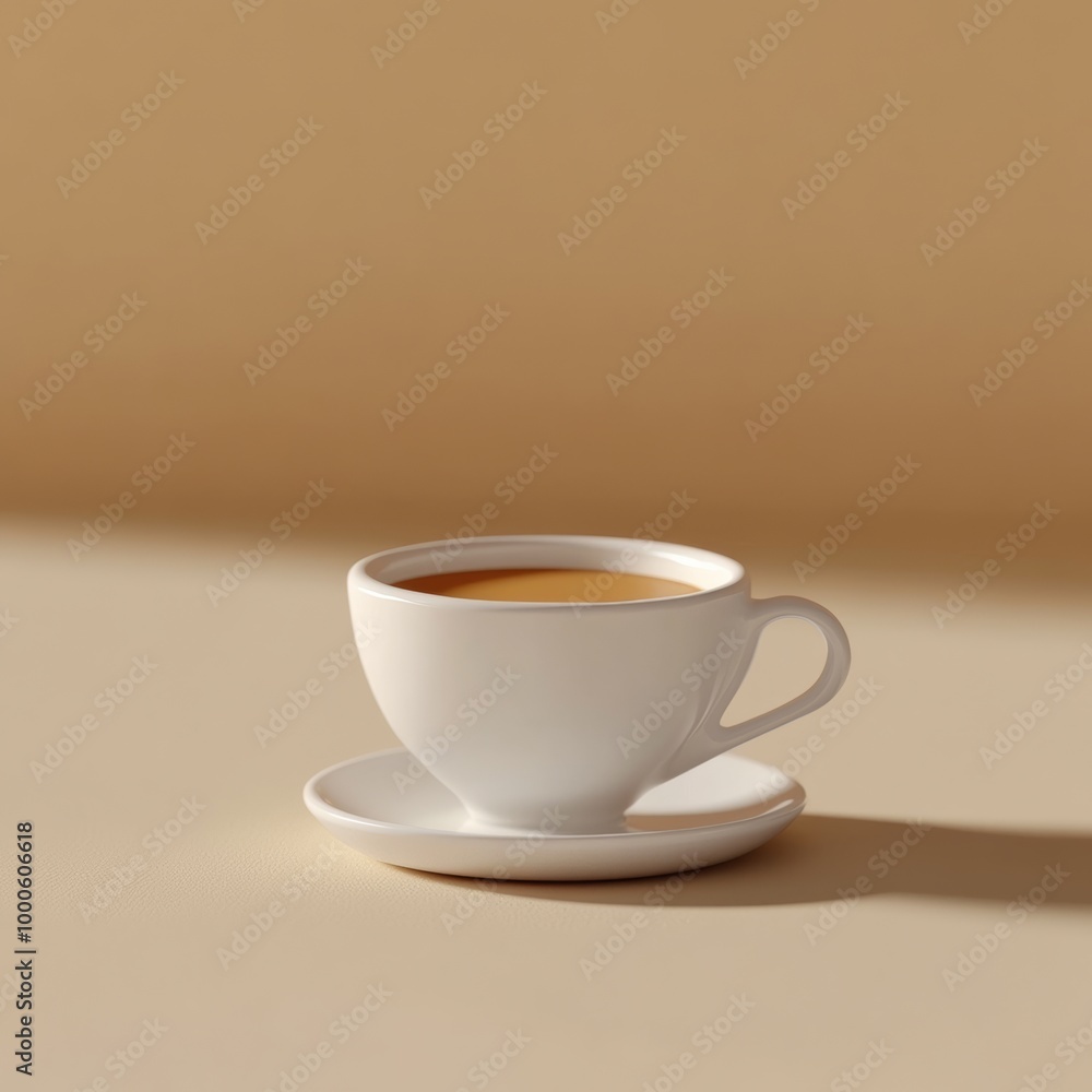 A 3D illustration of a ceramic espresso cup, emphasizing its elegant shape and glossy finish, set against a simple backdrop A 3D illustration of a ceramic espresso cup, emphasizing its elegant shape and glossy finish, set against a simple backdrop