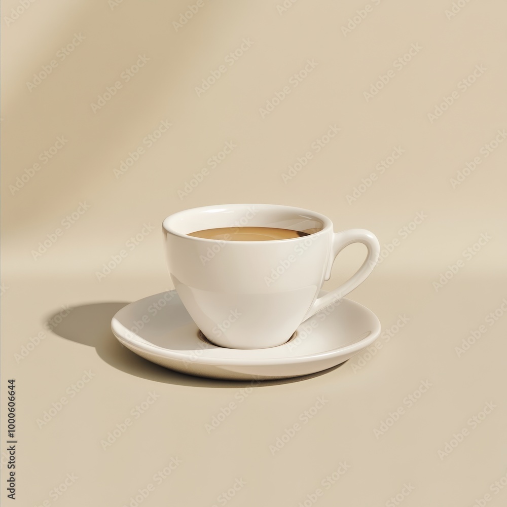 A 3D illustration of a ceramic espresso cup, emphasizing its elegant shape and glossy finish, set against a simple backdrop A 3D illustration of a ceramic espresso cup, emphasizing its elegant shape and glossy finish, set against a simple backdrop