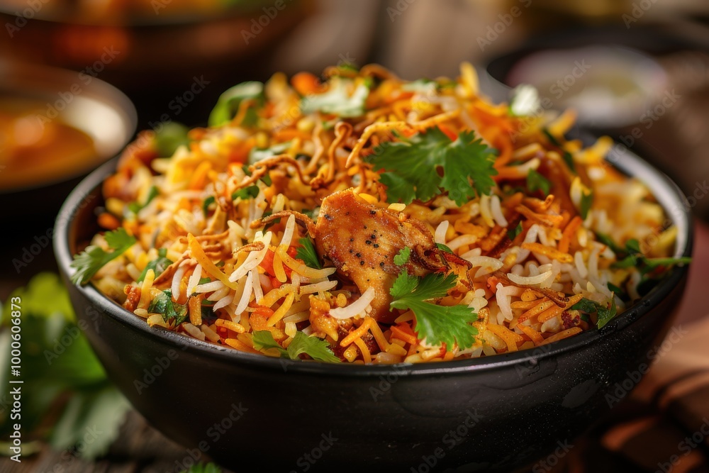 Authentic Indian biryani with aromatic spices, herbs, and tender chicken for a flavorful and festive meal
Authentic Indian biryani with aromatic spices, herbs, and tender chicken for a flavorful and festive meal