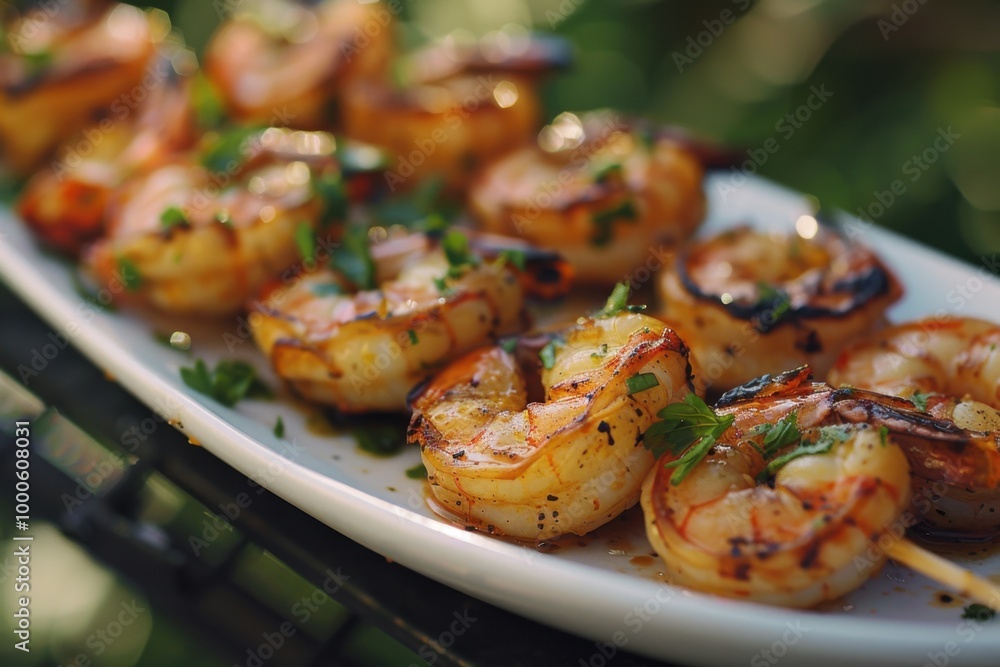 Grilled shrimp skewers with garlic seasoning and char marks for a smoky and flavorful barbecue seafood dish
Grilled shrimp skewers with garlic seasoning and char marks for a smoky and flavorful barbecue seafood dish