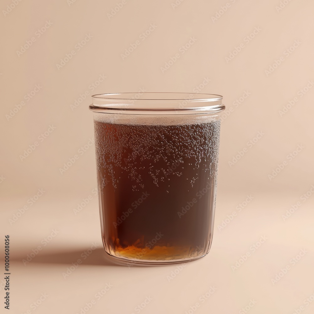 A minimalist 3D rendering of a cold brew coffee in a glass jar, with condensation on the surface for a refreshing look A minimalist 3D rendering of a cold brew coffee in a glass jar, with condensation on the surface for a refreshing look