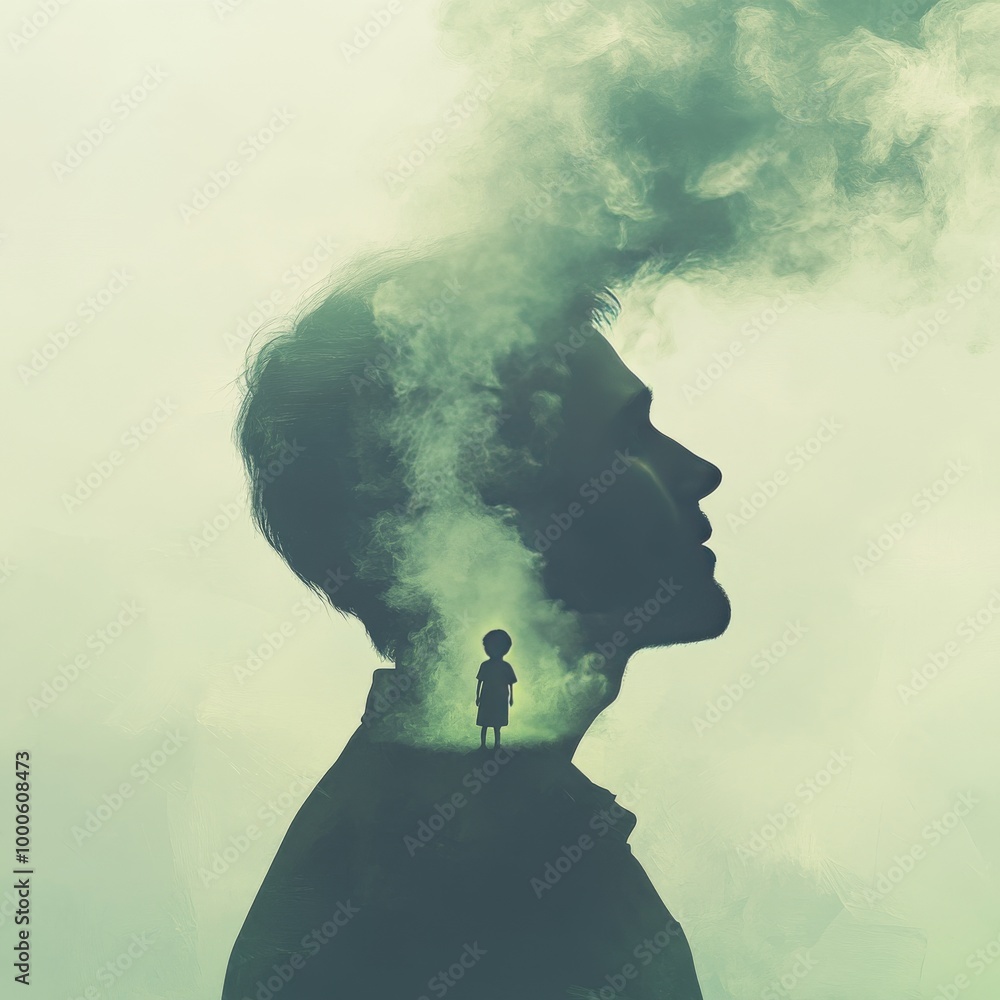A surreal double exposure image blending a man