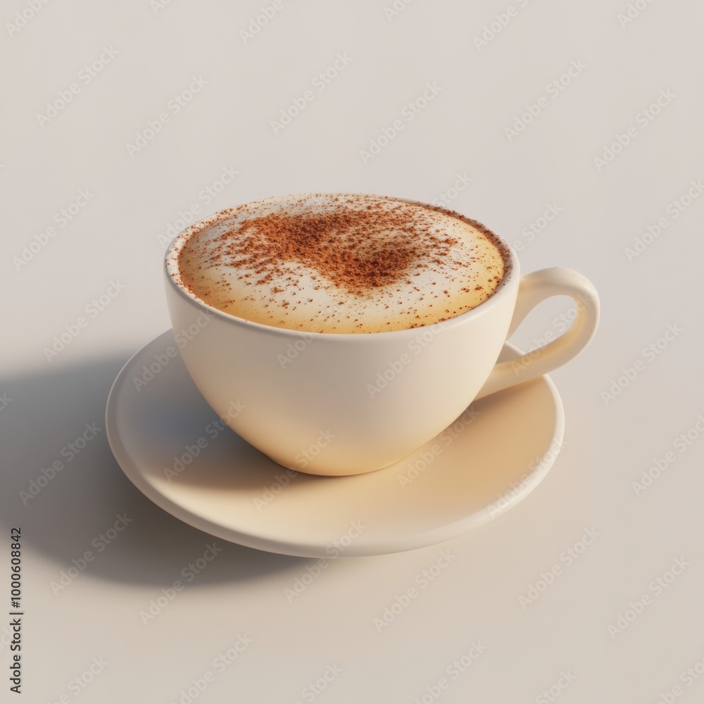 Fototapeta premium A simple 3D depiction of a cappuccino with a sprinkle of cinnamon on top, evoking warmth and richness