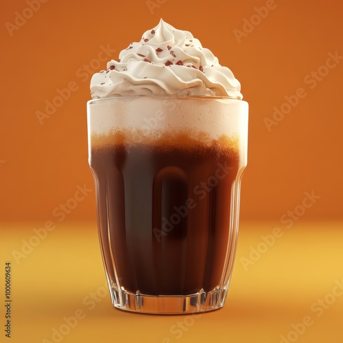 A vibrant 3D illustration of a mocha drink topped with whipped cream, showcasing its indulgent nature photo