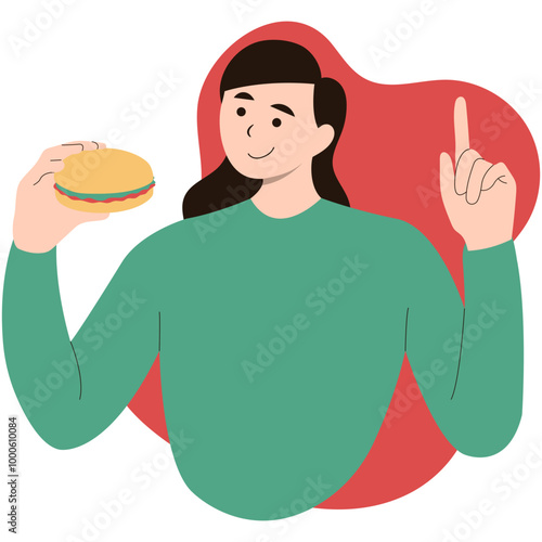 National Hamburger Day Cartoon Illustration. People Eating Hamburger. Flat Vector Character