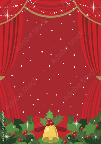 クリスマス背景、緞帳、かわいい、赤、イラスト、縦