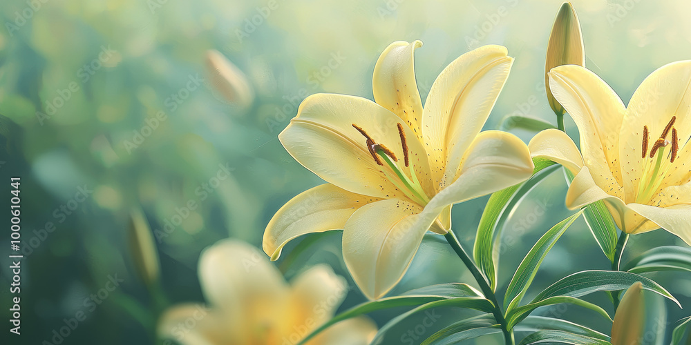Obraz premium illustration of yellow lilies, generative AI