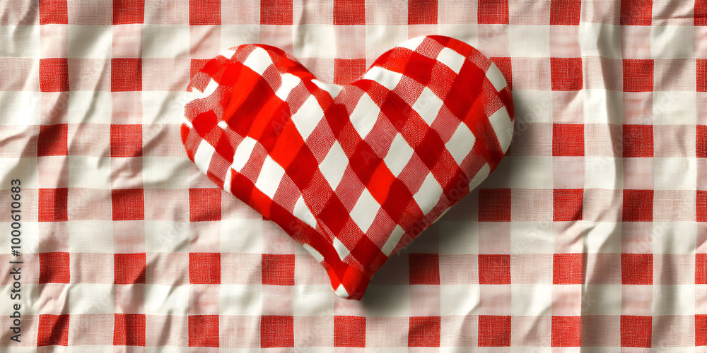 Obraz premium Single Heart Shape on Red Checkered Cloth