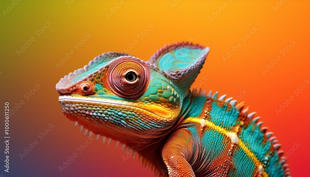 chameleon on orange background chameleon on orange background