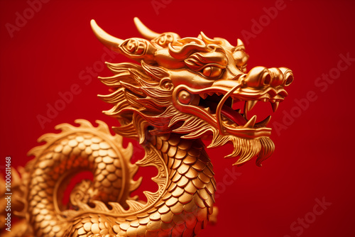 Wallpaper Mural Chinese golden dragon isolated on red background  Torontodigital.ca