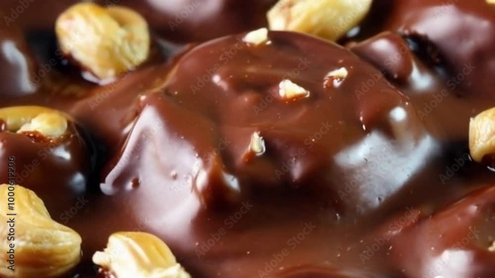 melted chocolate added with cashew nuts melted chocolate added with cashew nuts