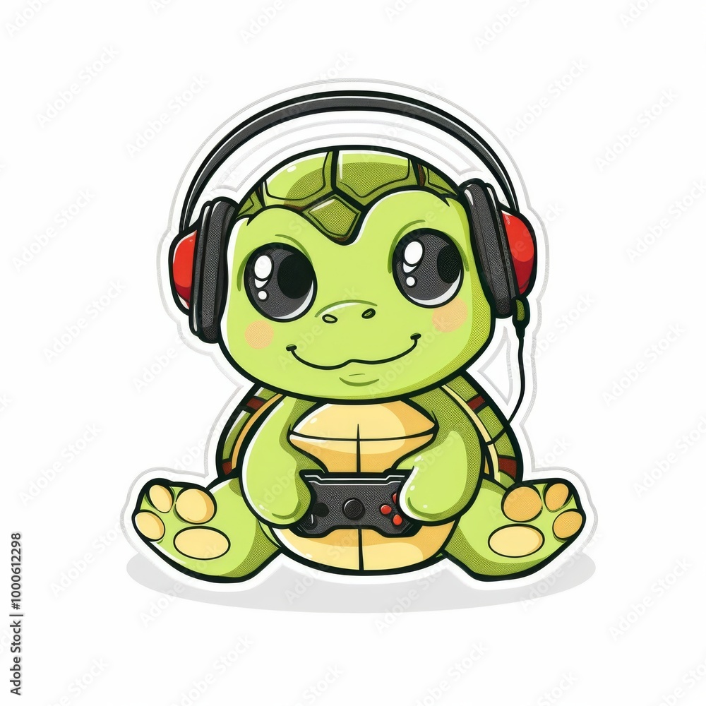 Obraz premium Kawaii Turtle With Headset