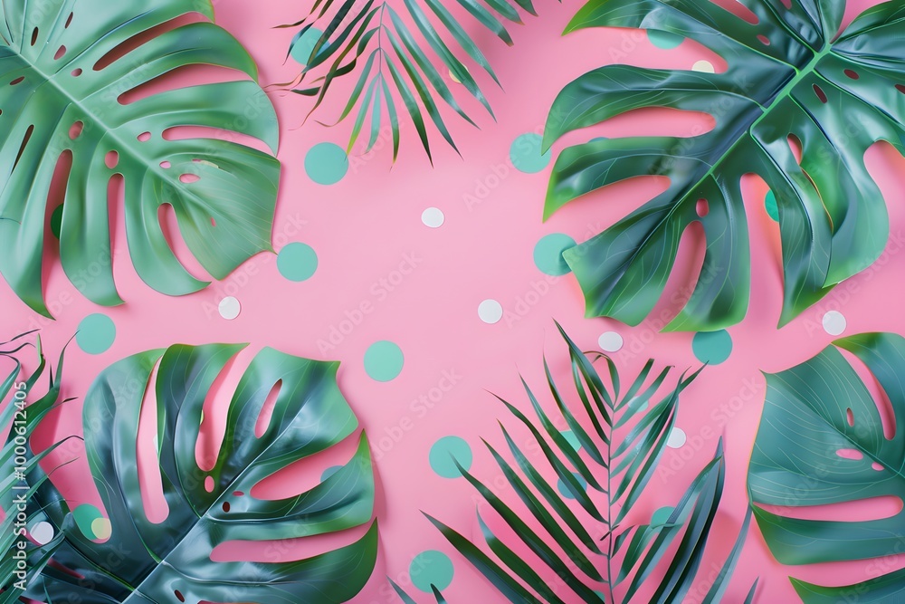 Tropical Leaf Pattern on Pink Background Tropical Leaf Pattern on Pink Background
