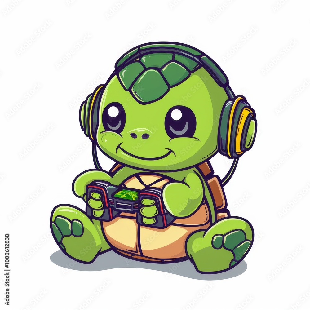 Fototapeta premium Kawaii Turtle With Headset