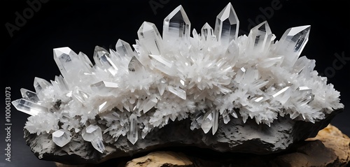 Stilbite Crystal Specimen on Intricate Rock Formation photo