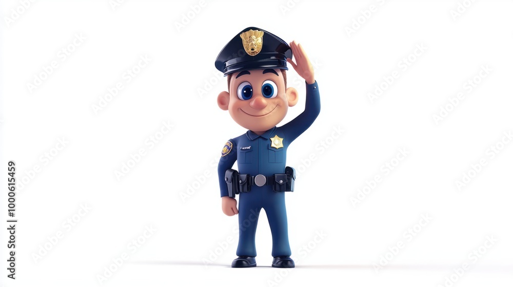 Adorable police cartoon character standing tall, saluting with a happy smile, isolated on a clean white background. Adorable police cartoon character standing tall, saluting with a happy smile, isolated on a clean white background.