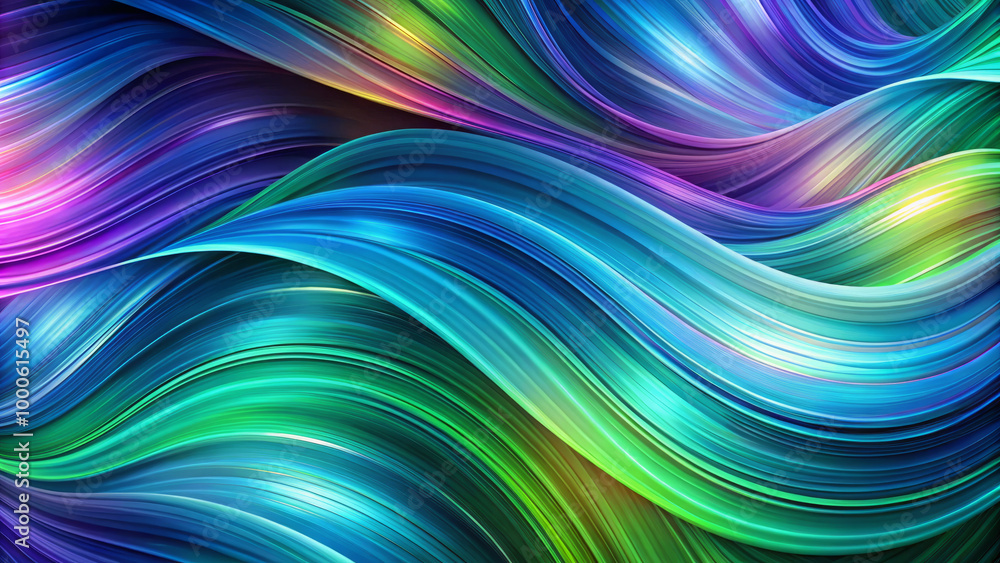 Vibrant wavy lines and curved forms create mesmerizing visual experience in shades of blue, green, and purple. flowing patterns evoke sense of movement and energy Vibrant wavy lines and curved forms create mesmerizing visual experience in shades of blue, green, and purple. flowing patterns evoke sense of movement and energy