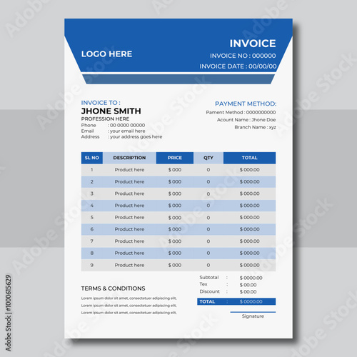 Modern and attractive invoice design template for your corporate business.
