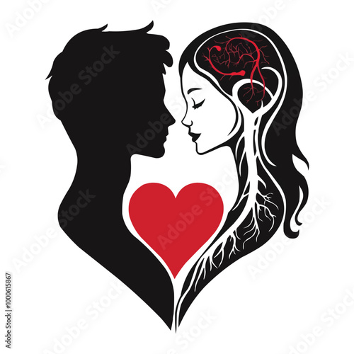 Vector of a black silhouette of a couple in love