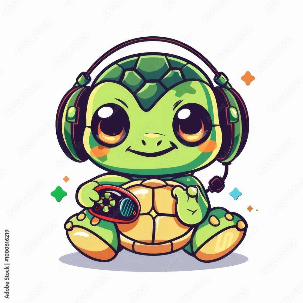 Obraz premium Kawaii Turtle With Headset