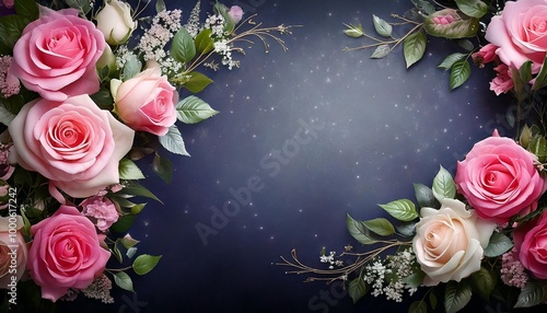 wedding postcard has a romantic pink roses frame