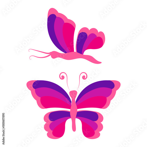 Butterfly with open wings and closed wings. Vector illustration isolated on white background.