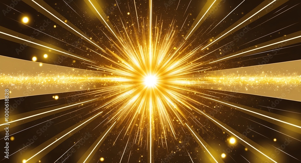 Golden light rays bursting from a central point with glowing particles scattered across the banner background Golden light rays bursting from a central point with glowing particles scattered across the banner background