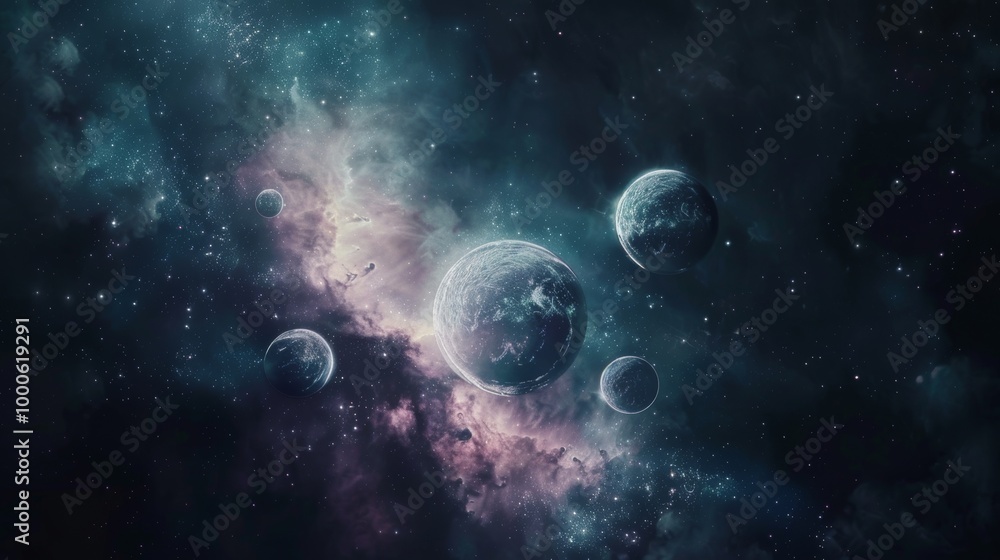 Fototapeta premium Mesmerizing Cosmic Landscape with Captivating Celestial Bodies and Ethereal Glow