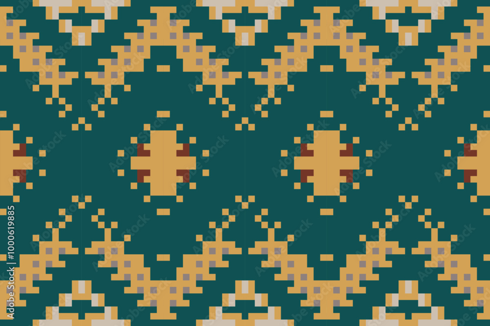 Fototapeta premium Zigzag Geometric Arabic Patternfolk Embroidery, Aztec Geometric Ornament Print. Design for Carpet, Wallpaper, Clothing, Wrapping, Fabric