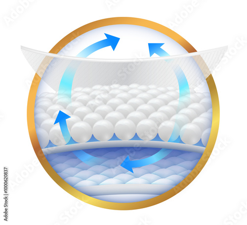 Breathable diaper sheet. Show detailed ventilation system icon of Absorbent sheet. Isolated on white background. Vector illustration file.