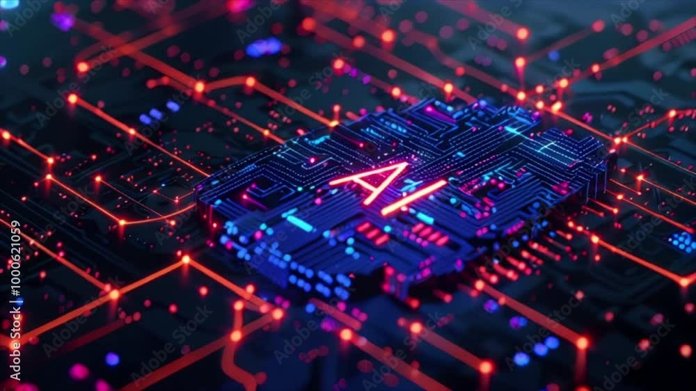 AI letters on dark tech background. Concept of artificial intelligence, circuit elements, technology and innovation AI letters on dark tech background. Concept of artificial intelligence, circuit elements, technology and innovation
