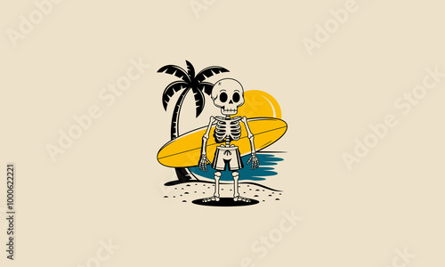 Skeleton surfer enjoying the tropical beach sunset.