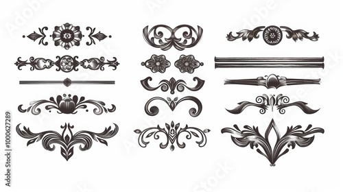 Ornate Decorative Flourish Patterns and Design Elements for Elegant Vintage and Classic