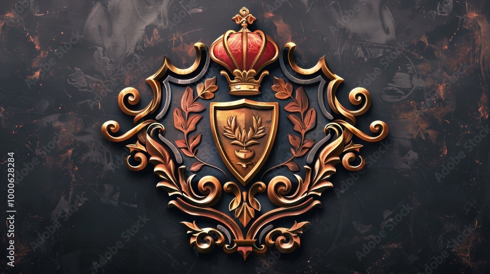 Fototapeta premium Ornate Heraldic Crest with Crown and Decorative Elements