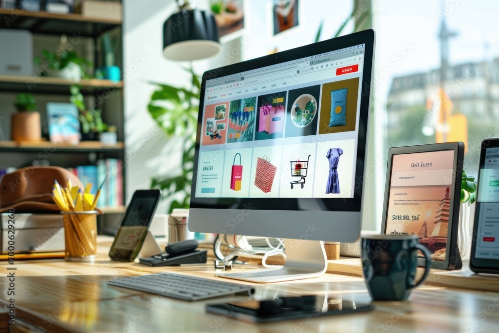 Home Office Online Shopping Cart with Click Frenzy Discounts on Desktop Computer Home Office Online Shopping Cart with Click Frenzy Discounts on Desktop Computer