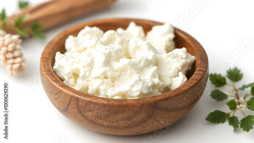 Wallpaper Mural Fresh Creamy Cheese in Wooden Bowl Torontodigital.ca