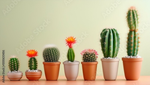 Cactus in pots on table