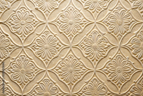 Cream surface with embossed floral pattern close-up